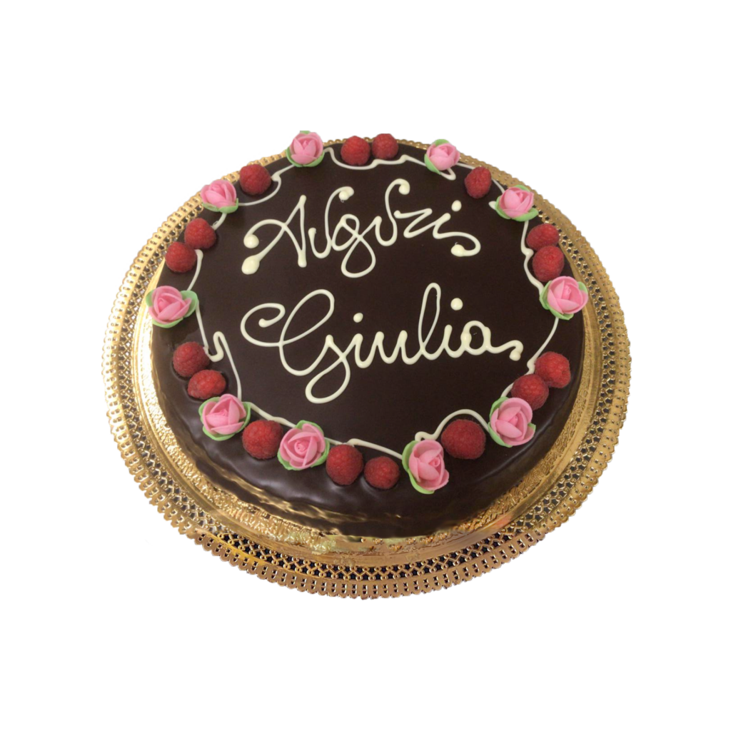 Torta personalizzata ricoperta di cioccolato e decorazioni